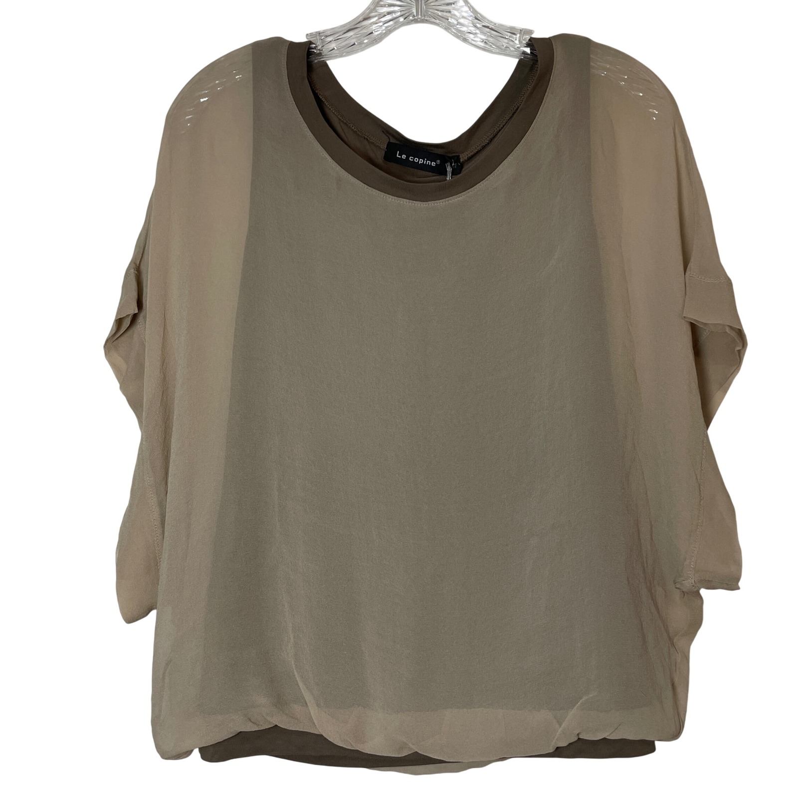Le Copine Nwt $659 Msrp Silk Sheer Top Blouse Dolman Sleeve Mocha Brown Small